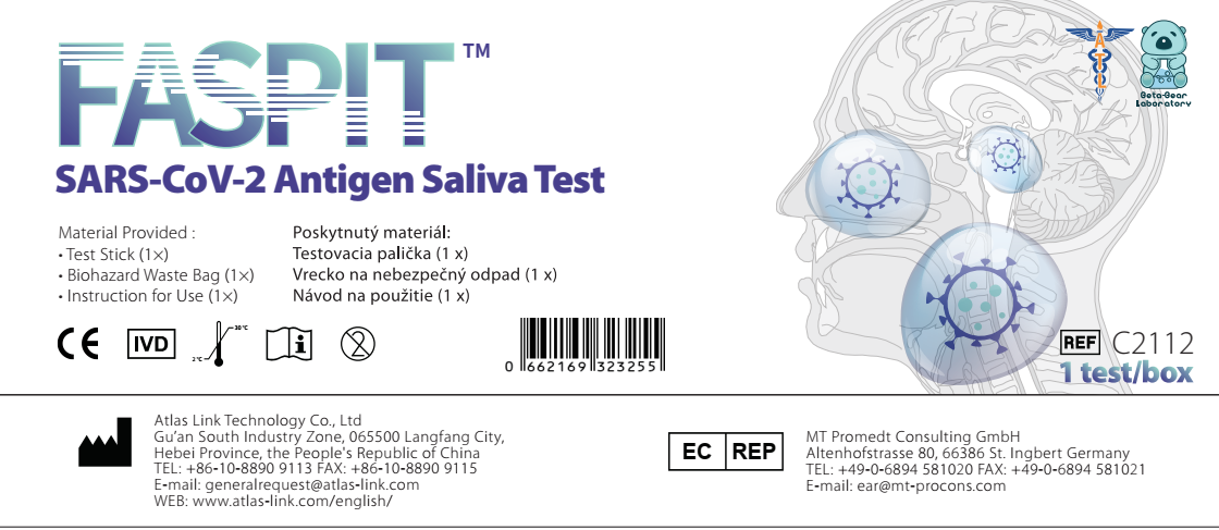 SARS-CoV-2 Antigénová súprava FASPIT C2112 zo slín, 1 ks