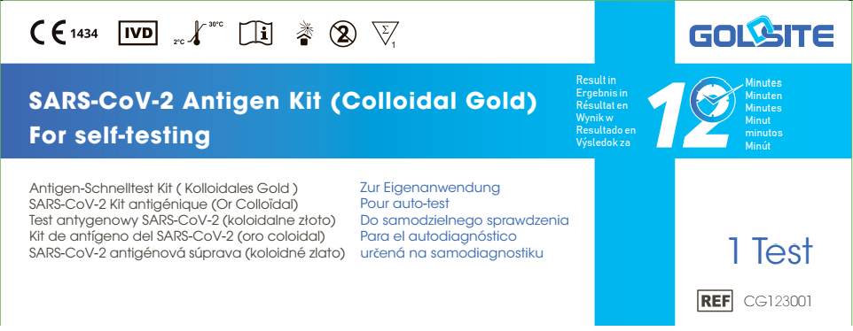SARS-CoV-2 Antigénová súprava /koloidné zlato/ určená na samodiagnostiku, Goldsite CG123001, 1 ks