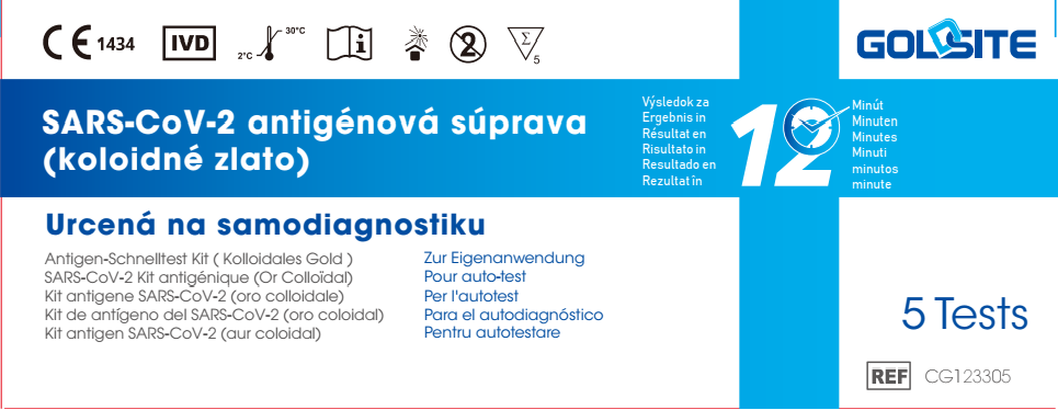 SARS-CoV-2 Antigénová súprava /koloidné zlato/ určená na samodiagnostiku, Goldsite CG123005, 5 ks