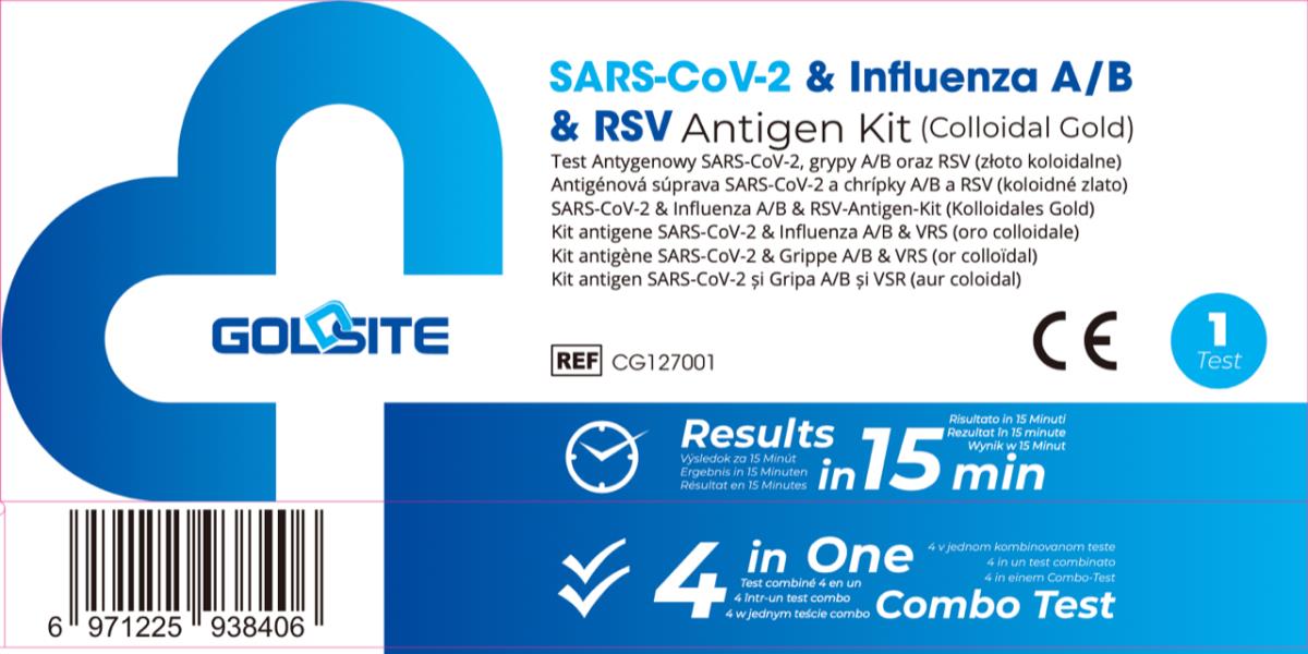 SARS-Cov-2 & chrípka A/B & RSV antigénový test /koloidné zlato/ GOLDSITE CG127001, 1 ks