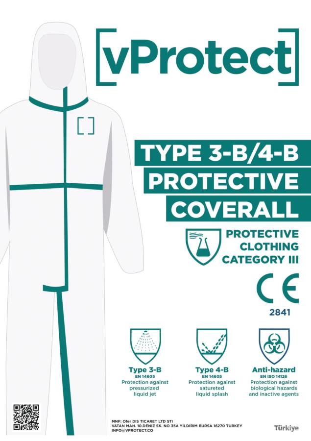 Jednorázový ochranný overal vProtect typ 3-B/4-B