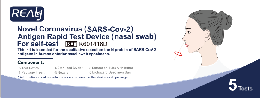 SARS-CoV-2 Antigénový rýchly test určený na samodiagnostiku, RealyTech K601416D, 5 ks